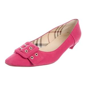 Burberry Hot Pink Pointed Toe Canvas Buckle Pumps